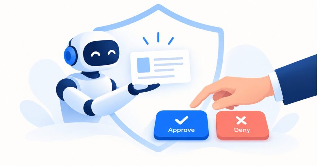A human approving or denying an action proposed by an AI agent