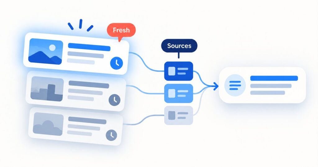 News answers ranked by freshness with multi-source citations