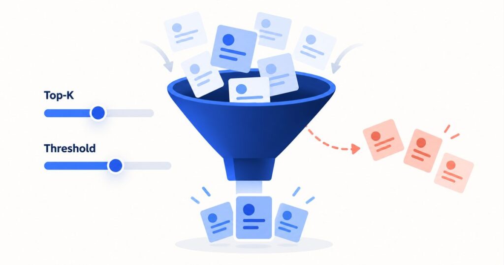 Filtering search results with top-K and a similarity threshold