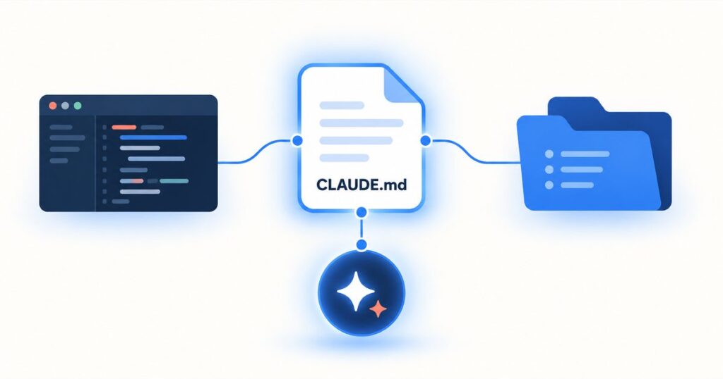 CLAUDE.md file connecting the code editor, project folder and AI assistant